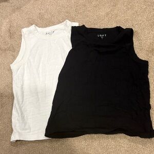 LOFT Set of 2 Black and White Sleeveless Crewneck Tank Tops